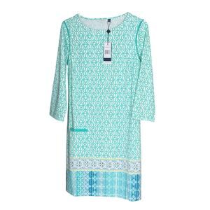 Cabana Life Coastal Cottage Aqua UPF 50 Shift Dress L
